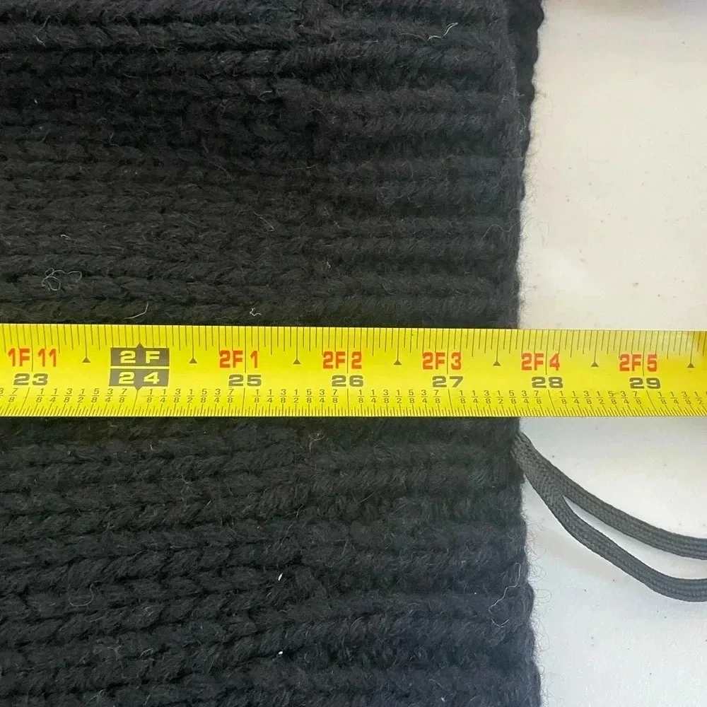 Vintage 90s Mens J Crew Hand Knit Black Wool Chunky‎ Striped Crew Sweater Sz L